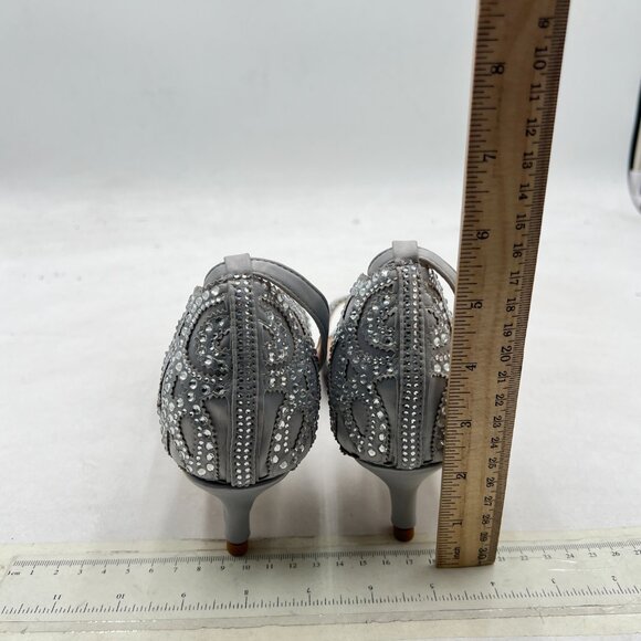 XYD Grey Open Toe Rhinestones Ankle Strap Sandals Low Heel Bridal Evening Shoes - Picture 5 of 8